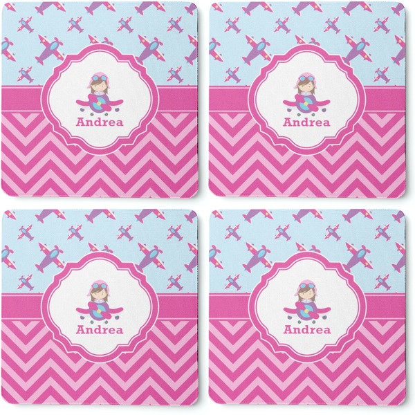 Airplane Theme - for Girls Coaster Rubber Back - Apvl
