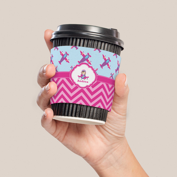 Airplane Theme - for Girls Coffee Cup Sleeve - LIFESTYLE