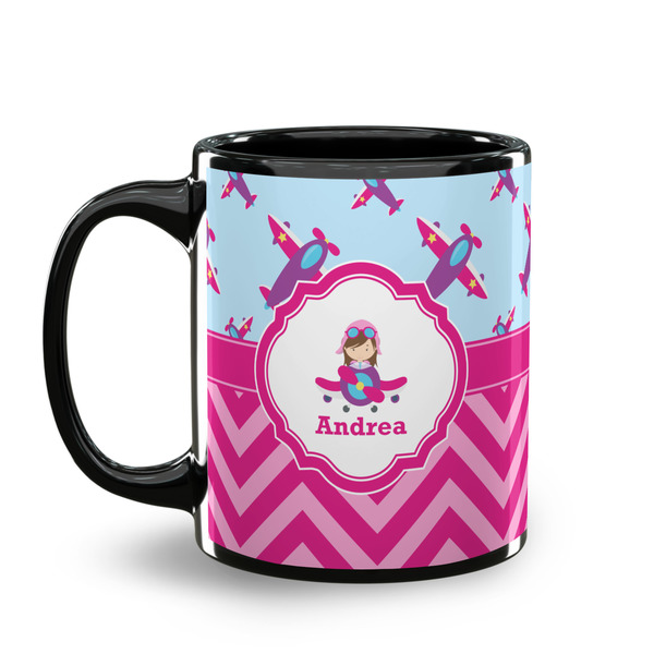 Airplane Theme - for Girls Coffee Mug - 11 oz - Black