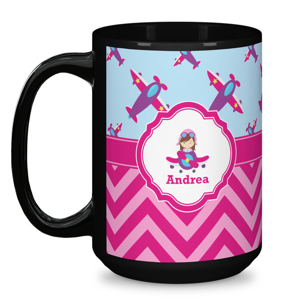 Airplane Theme - for Girls Coffee Mug - 15 oz - Black