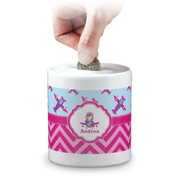 Airplane Theme - for Girls Coin Bank (Personalized)