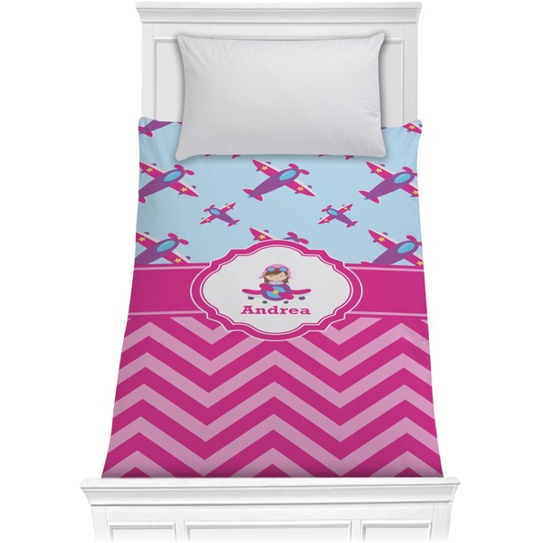 Custom Airplane Theme - for Girls Comforter - Twin (Personalized)