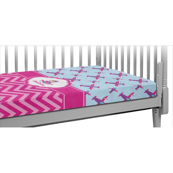 Custom Airplane Theme - for Girls Crib Fitted Sheet (Personalized)