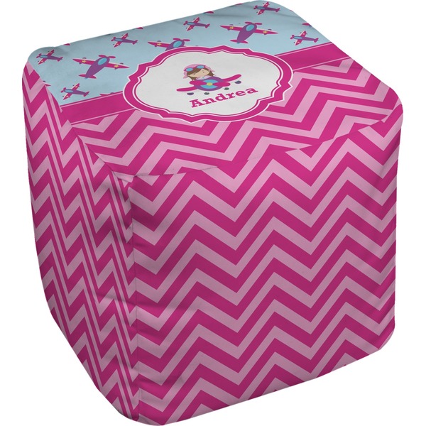 Custom Airplane Theme - for Girls Cube Pouf Ottoman - 18" (Personalized)