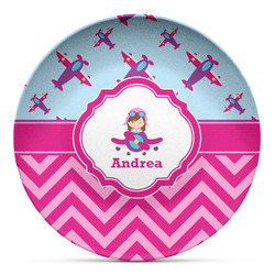 Airplane Theme - for Girls Microwave Safe Plastic Plate - Composite Polymer (Personalized)