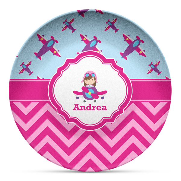 Custom Airplane Theme - for Girls Microwave Safe Plastic Plate - Composite Polymer (Personalized)