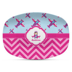 Airplane Theme - for Girls Plastic Platter - Microwave & Oven Safe Composite Polymer (Personalized)