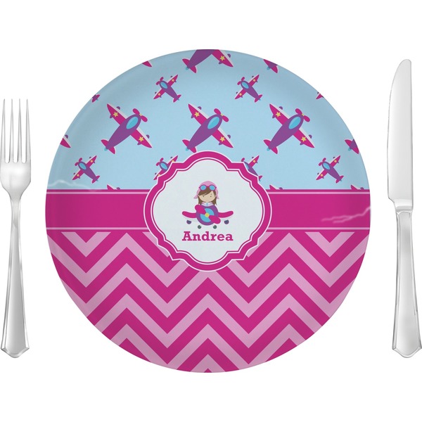 Custom Airplane Theme - for Girls 10" Glass Lunch / Dinner Plates - Single or Set (Personalized)