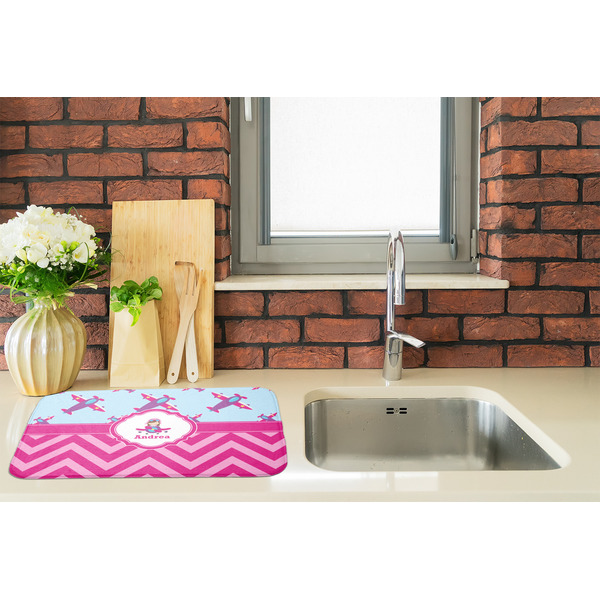 Airplane Theme - for Girls Dish Drying Mat - LIFESTYLE 2