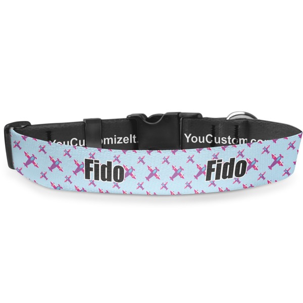 Custom Airplane Theme - for Girls Deluxe Dog Collar - Toy (6" to 8.5") (Personalized)