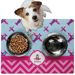 Airplane Theme - for Girls Dog Food Mat - Medium w/ Name or Text