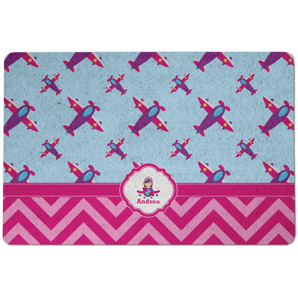 Custom Airplane Theme - for Girls Dog Food Mat w/ Name or Text