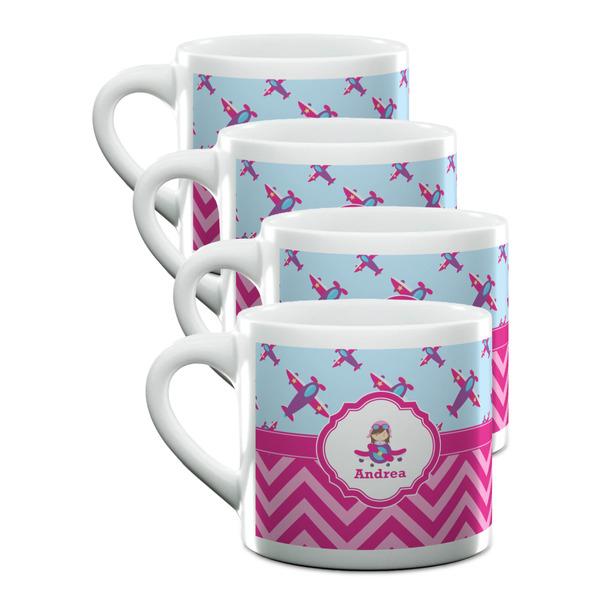 Custom Airplane Theme - for Girls Double Shot Espresso Cups - Set of 4 (Personalized)