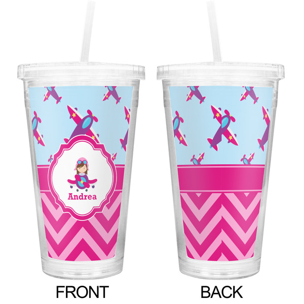 Airplane Theme - for Girls Double Wall Tumbler with Straw - Approval