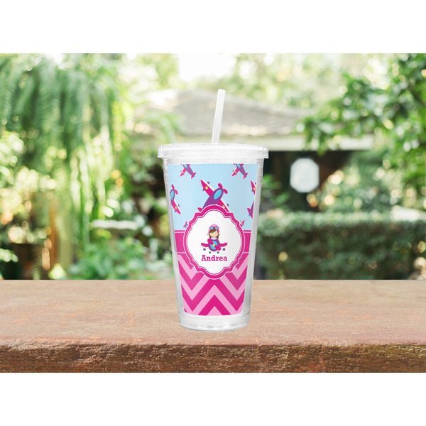 Airplane Theme - for Girls Double Wall Tumbler with Straw Lifestyle