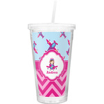 Airplane Theme - for Girls Double Wall Tumbler with Straw (Personalized)