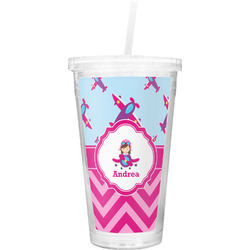 Airplane Theme - for Girls Double Wall Tumbler with Straw (Personalized)