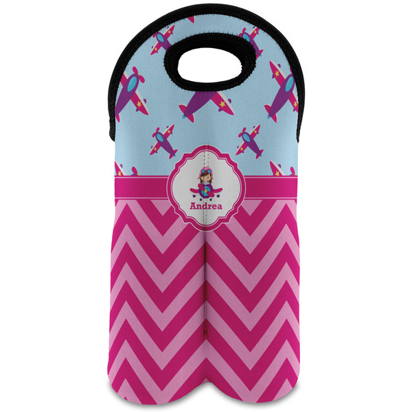 Custom Airplane Theme - for Girls Wine Tote Bag (2 Bottles) (Personalized)