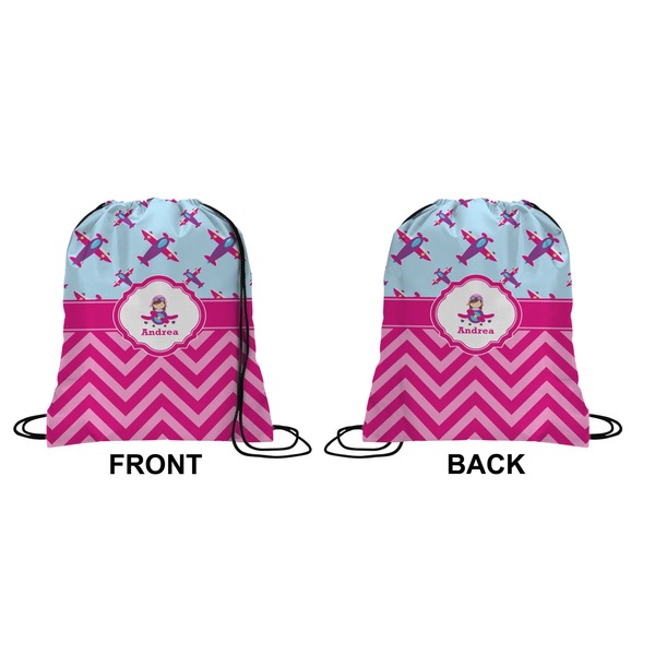 Airplane Theme - for Girls Drawstring Backpack Front & Back Small