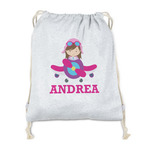 Airplane Theme - for Girls Drawstring Backpack - Sweatshirt Fleece - Double Sided (Personalized)