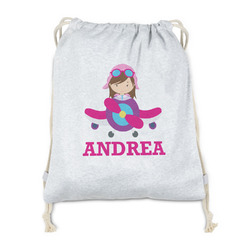 Airplane Theme - for Girls Drawstring Backpack - Sweatshirt Fleece - Double Sided (Personalized)