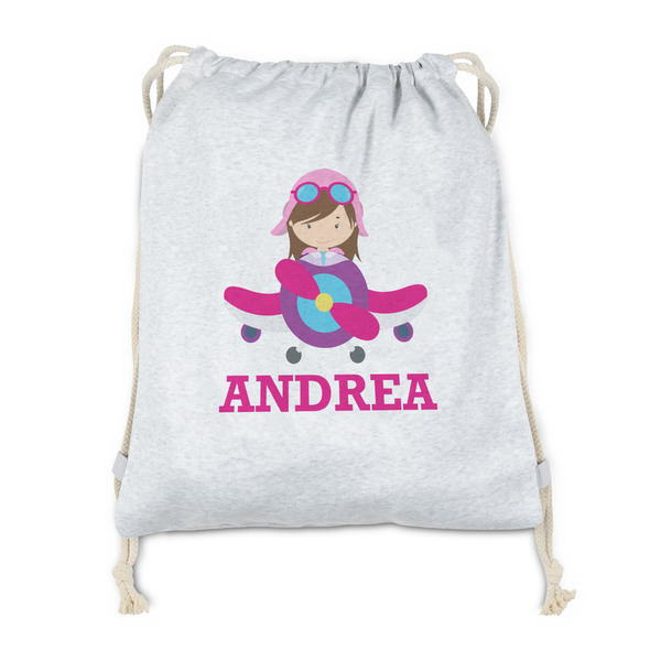Custom Airplane Theme - for Girls Drawstring Backpack - Sweatshirt Fleece - Double Sided (Personalized)