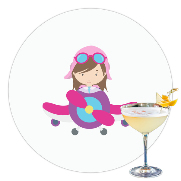 Custom Airplane Theme - for Girls Printed Drink Topper - 3.5"