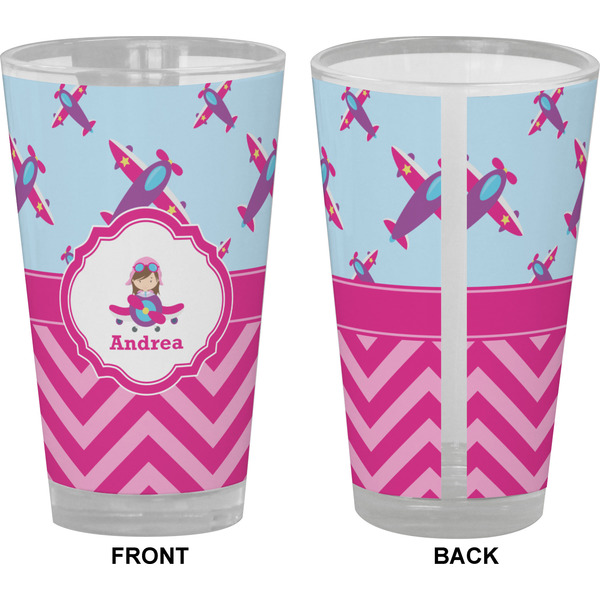 Airplane Theme - for Girls Pint Glass - Full Color - Front & Back Views