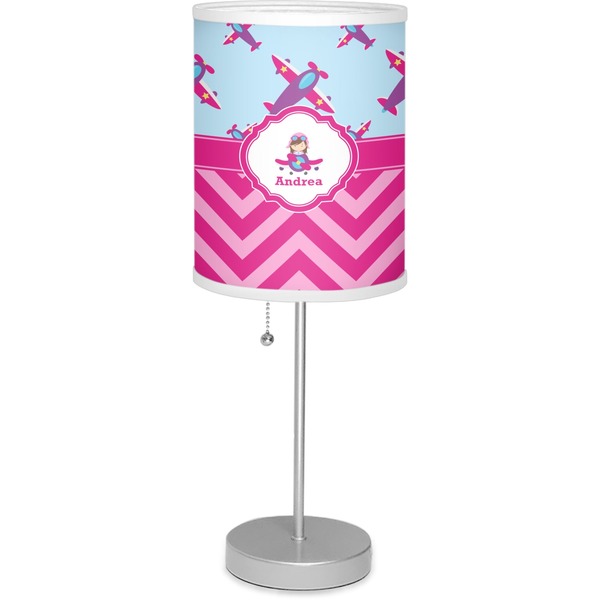 Custom Airplane Theme - for Girls 7" Drum Lamp with Shade Linen (Personalized)
