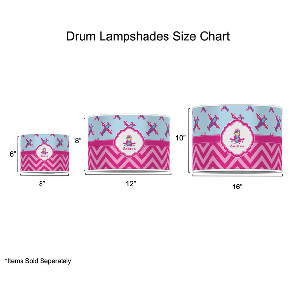 Airplane Theme - for Girls Drum Lampshades - Sizing Chart
