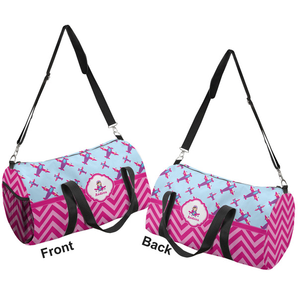 Airplane Theme - for Girls Duffle bag large front and back sides