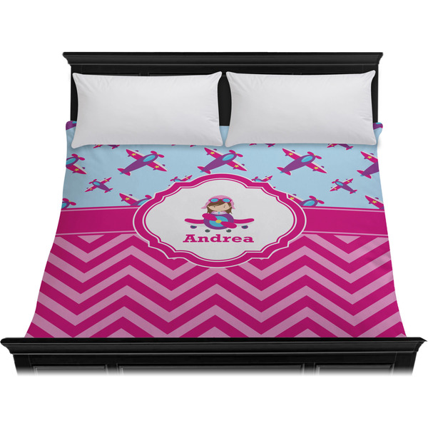 Airplane Theme - for Girls Duvet Cover - King - On Bed - No Prop
