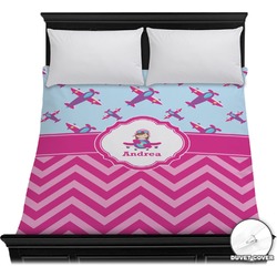 Airplane Theme - for Girls Duvet Cover - Full / Queen (Personalized)
