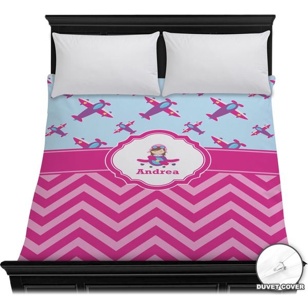 Custom Airplane Theme - for Girls Duvet Cover - Full / Queen (Personalized)