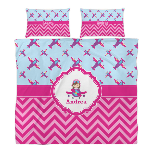 Airplane Theme - for Girls Duvet Cover Set - King - Alt Approval
