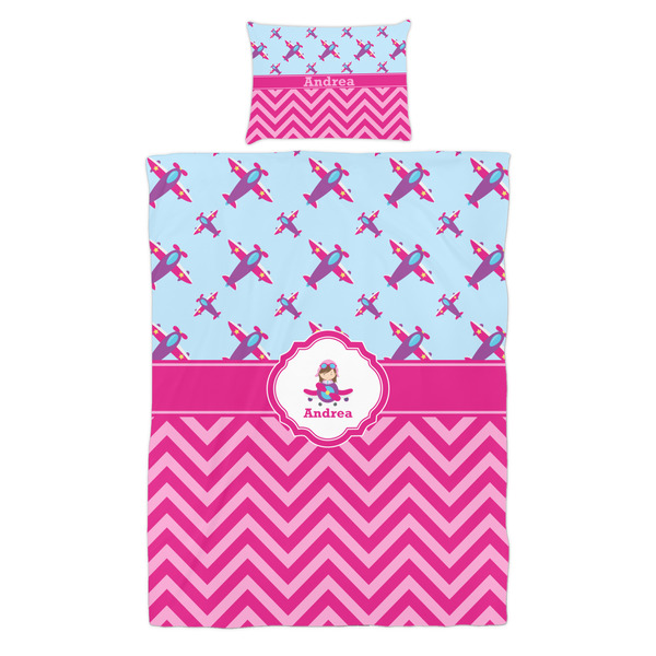 Airplane Theme - for Girls Duvet Cover Set - Twin - Alt Approval