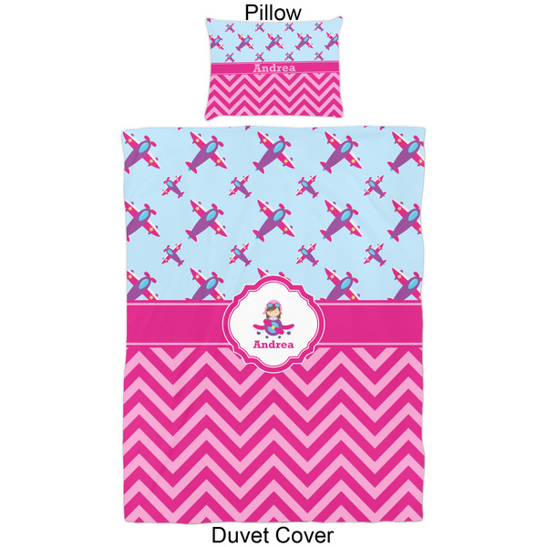 Airplane Theme - for Girls Duvet Cover Set - Twin - Approval
