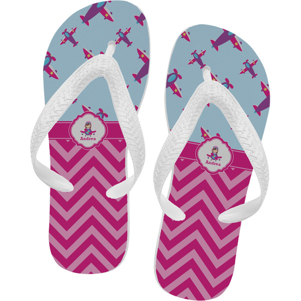 Custom Airplane Theme - for Girls Flip Flops - Large (Personalized)