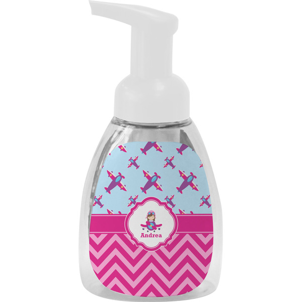 Custom Airplane Theme - for Girls Foam Soap Bottle - White (Personalized)