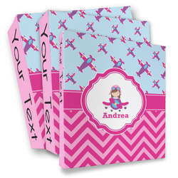 Airplane Theme - for Girls 3 Ring Binder - Full Wrap (Personalized)