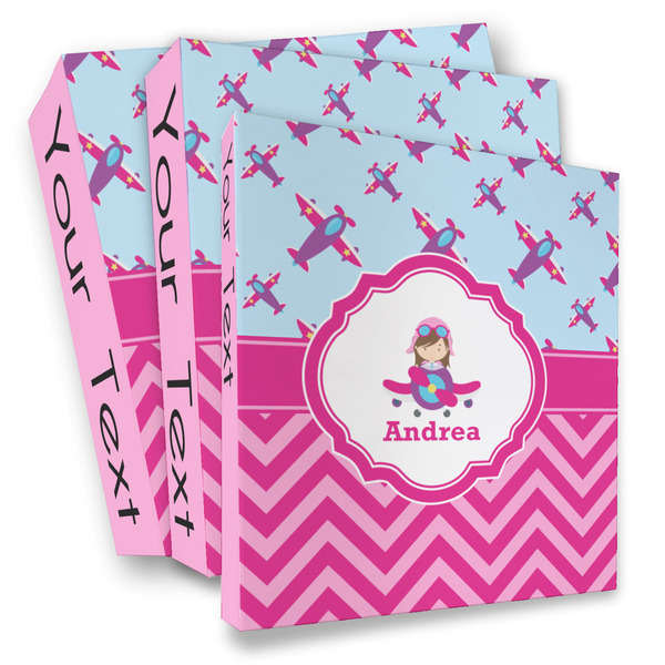 Custom Airplane Theme - for Girls 3 Ring Binder - Full Wrap (Personalized)