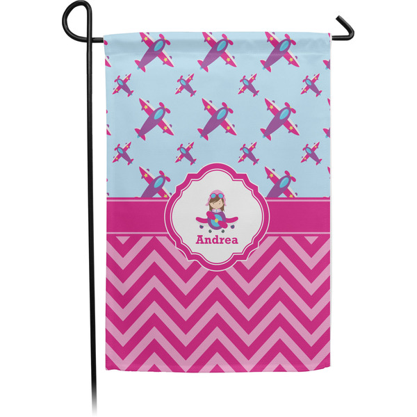 Custom Airplane Theme - for Girls Small Garden Flag - Single Sided w/ Name or Text