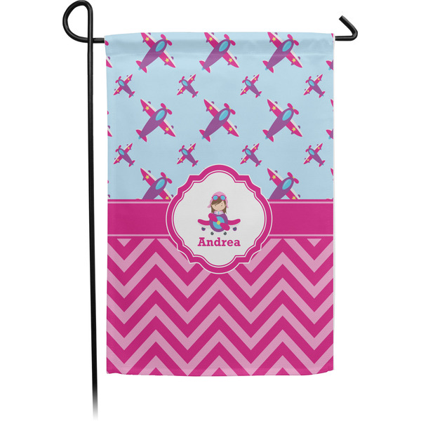 Custom Airplane Theme - for Girls Small Garden Flag - Single Sided w/ Name or Text
