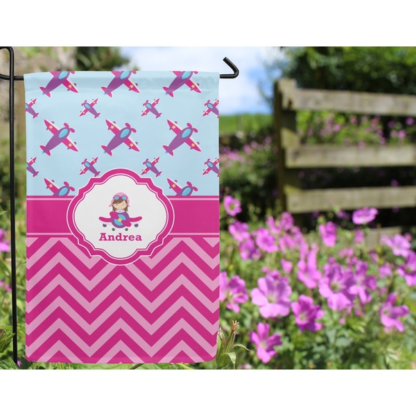 Airplane Theme - for Girls Garden Flag - Outside In Flowers