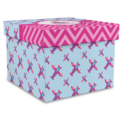 Airplane Theme - for Girls Gift Box with Lid - Canvas Wrapped - XX-Large (Personalized)