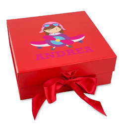 Airplane Theme - for Girls Gift Box with Magnetic Lid - Red