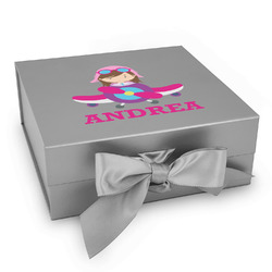 Airplane Theme - for Girls Gift Box with Magnetic Lid - Silver