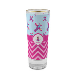 Airplane Theme - for Girls 2 oz Shot Glass -  Glass with Gold Rim - Single (Personalized)