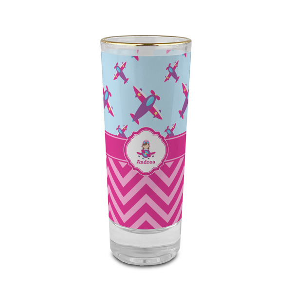 Custom Airplane Theme - for Girls 2 oz Shot Glass -  Glass with Gold Rim - Set of 4 (Personalized)