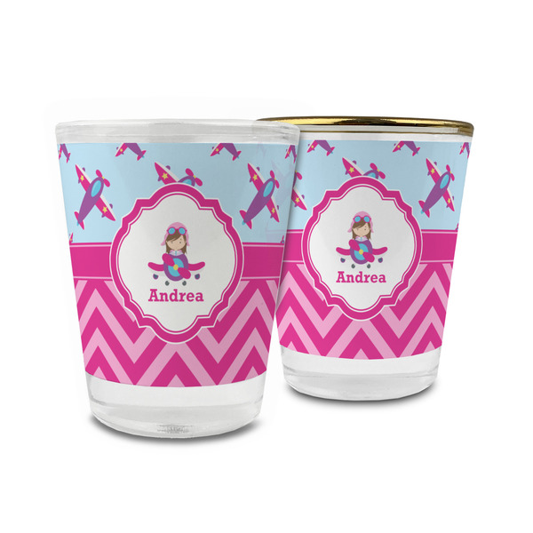 Custom Airplane Theme - for Girls Glass Shot Glass - 1.5 oz (Personalized)